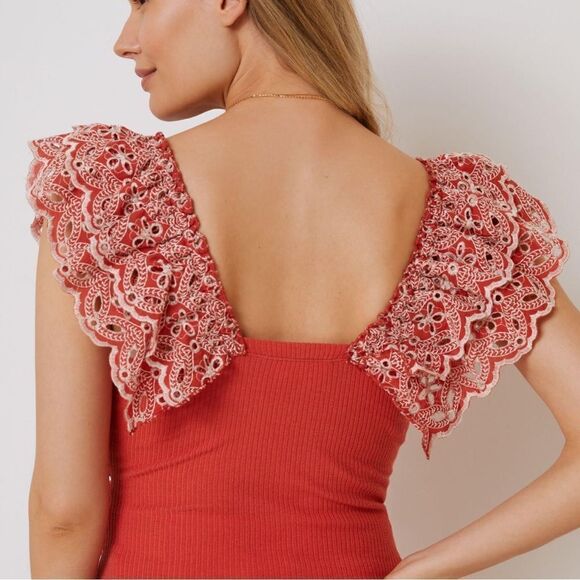 Anthropologie Ruffle-Sleeve Eyelet Top - Picture 8 of 9